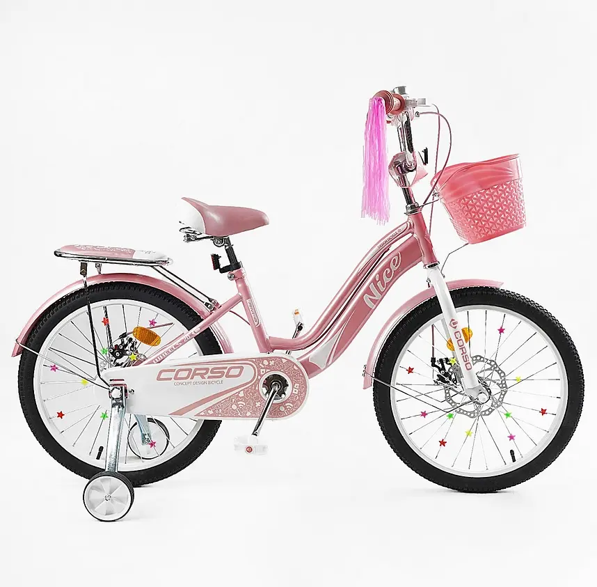 Велосипед 2-х колісний 20" NC-20264 Corso Nice, сталева рама, дискові гальма, додаткові колеса, дзвінок, кошик, зібраний на 85% - фото 2