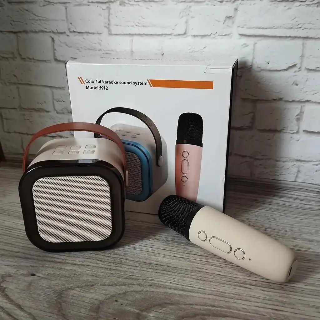 Дитяча Bluetooth колонка з мікрофоном 5Вт RGB підсвічування Міні караоке 2000mAh K12 Бежевий - фото 8