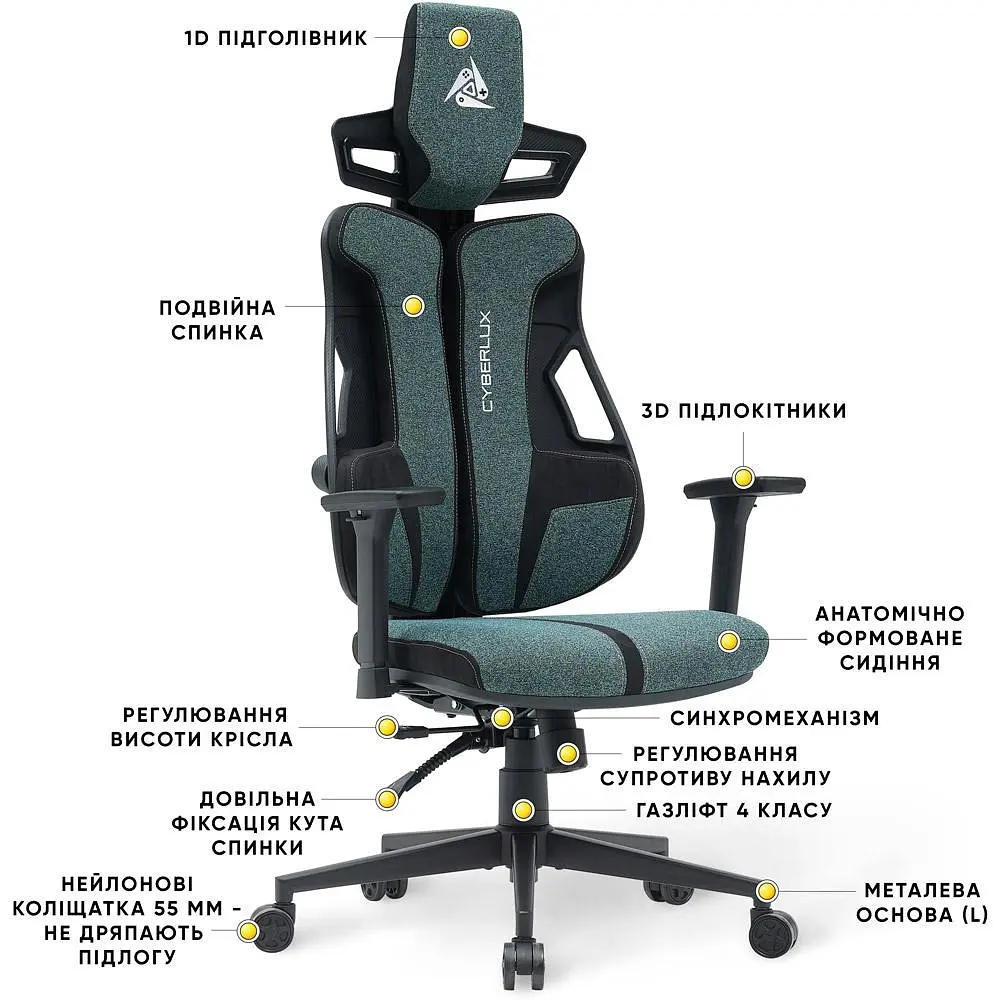 Геймерське крісло Mealux Cyberlux V8 Fabric Green (GM-V8 FZ)  - фото 7