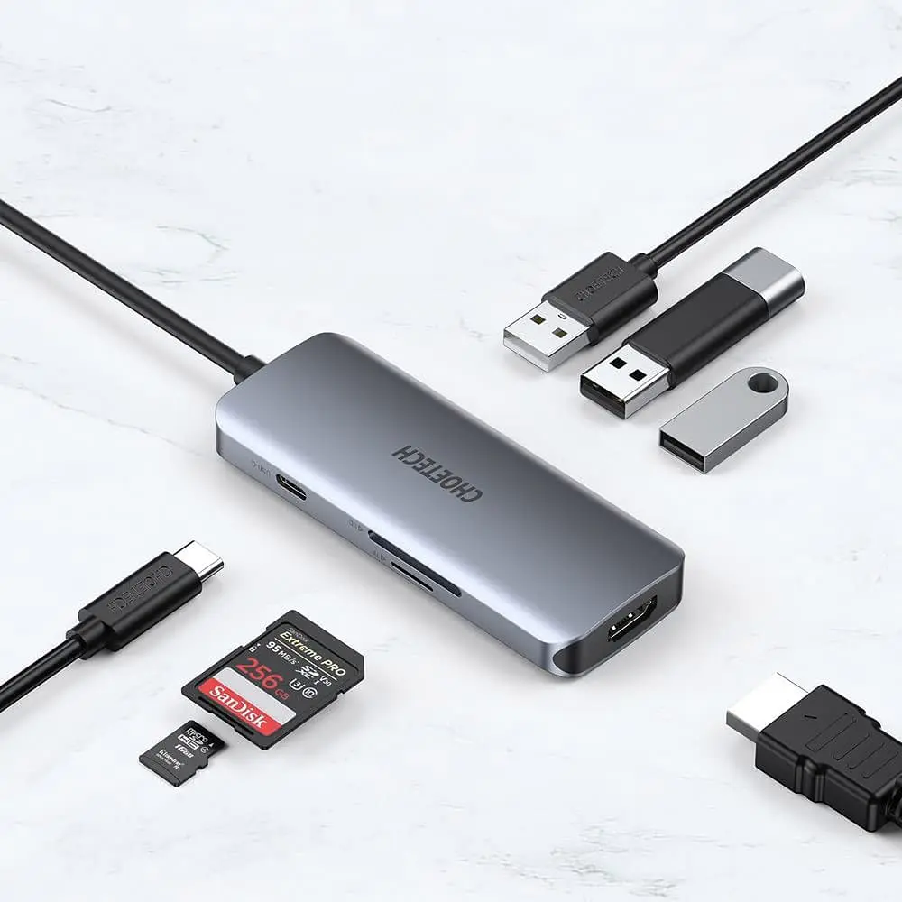 Док-станція USB3.1 Type-C -->HDMI 30Hz/3хUSB 3.0/USB-C/ PD100W/SD/TF 7 in 1Choetech - фото 3