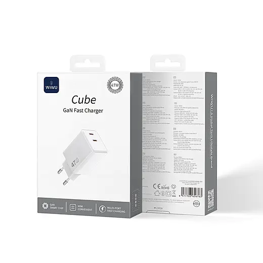 Мережевий зарядний пристрій Wiwu Cube 67W 2C+A GaN Fast Charger Wi-G026 EU White (6977703656800) - фото 2