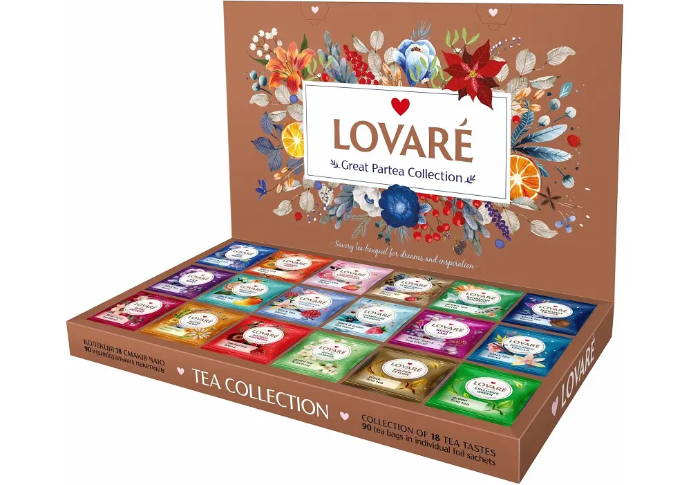 Чай Подарунковий Lovare Great Pertea Collection 90 пакетиків Коричневий 155 г - фото 2