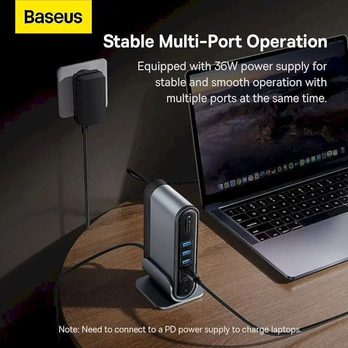 USB-хаб Baseus UnionJoy 17-Port Triple-Display Gray (B00532304811-00) [158346] - фото 8