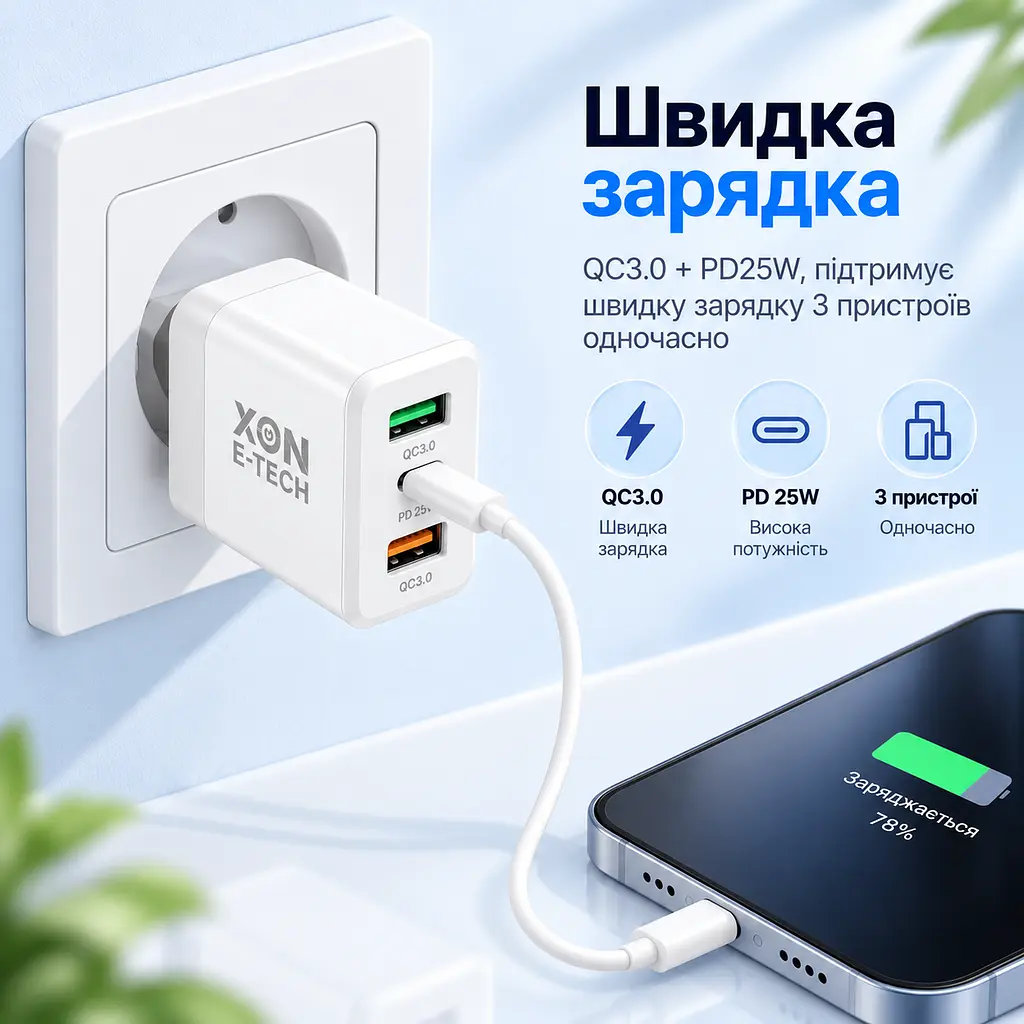 Зарядний пристрій XON PowerCharge 45W (PD25) USB Type-C (PCWA045025A2С1W 6082) Білий - фото 6