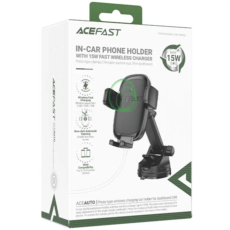 Автодержатель с зарядным устройством Acefast D49 Wireless Charging 15W Black - фото 2