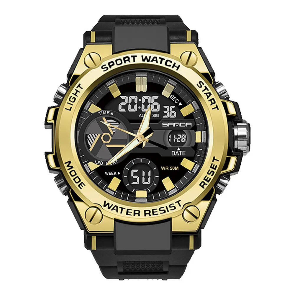 Чоловічий наручний годинник 3311 Black-Gold Sanda acs0030939