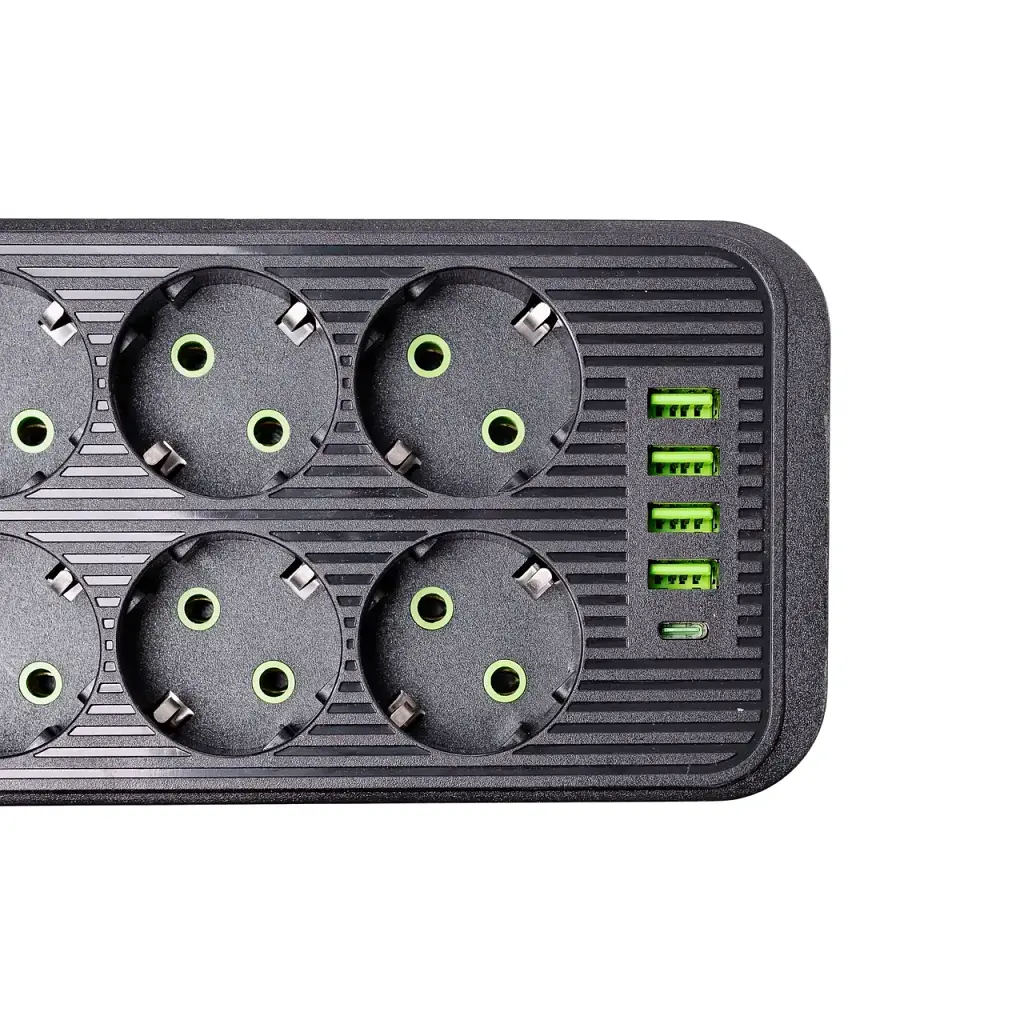 Мережевий фільтр-подовжувач Yiwu HP-5-24 SMART F06U на 6 розеток 5 USB 3 метри чорний  - фото 6