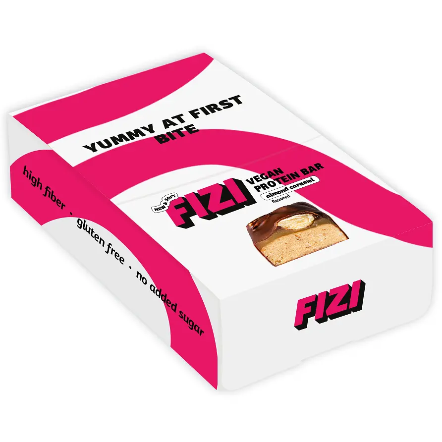 Набір батончик Fizi Protein Almond Caramel протеїновий у шоколаді 40 г х 10 шт. шоу-бокс - фото 3