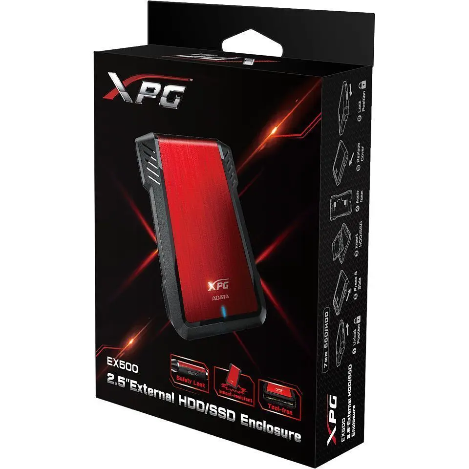 Зовнішня кишеня XPG EX500 2.5` SATA HDD/SSD to USB 3.1 Red/Black (AEX500U3-CRD) [158279] - фото 6
