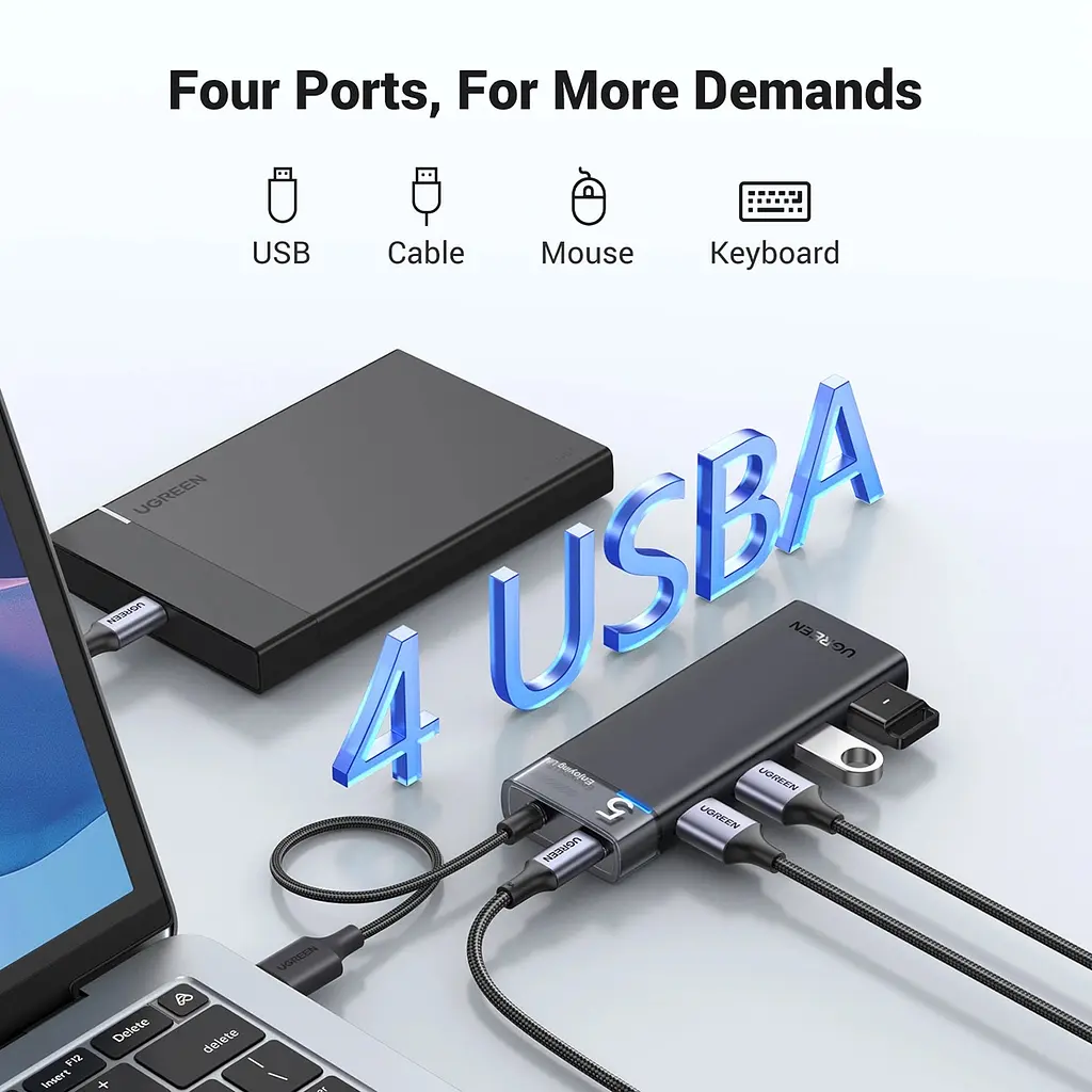 Хаб USB 3.0 -> 4хUSB-A 3.2 Gen1 10Gbps Black CM219 Ugreen - фото 4