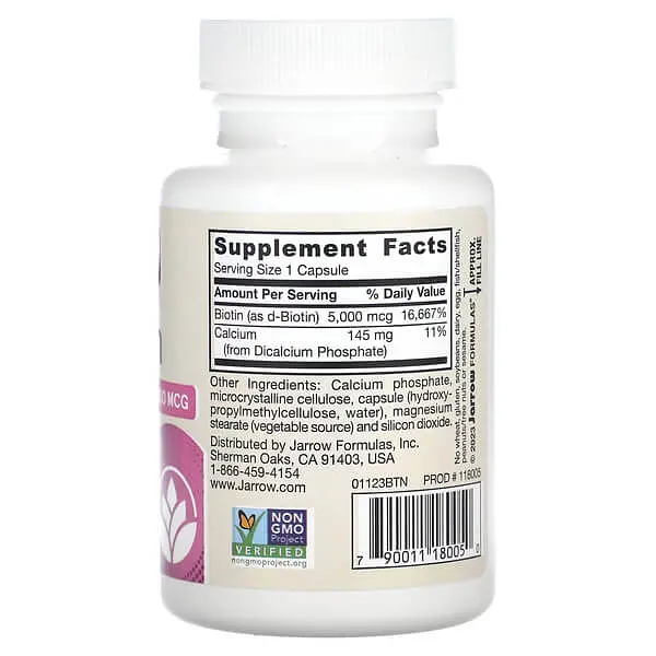 Біотин (B-7) Biotin 5,000 mcg 100 вегетаріанських капсул Jarrow Formulas vit0006485 - фото 2