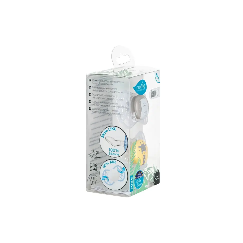 Пустышка Nuvita 7086 Air55 Explorer ортодонтическая 6m+ (мишка жираф) 2 шт NV7086N - фото 4