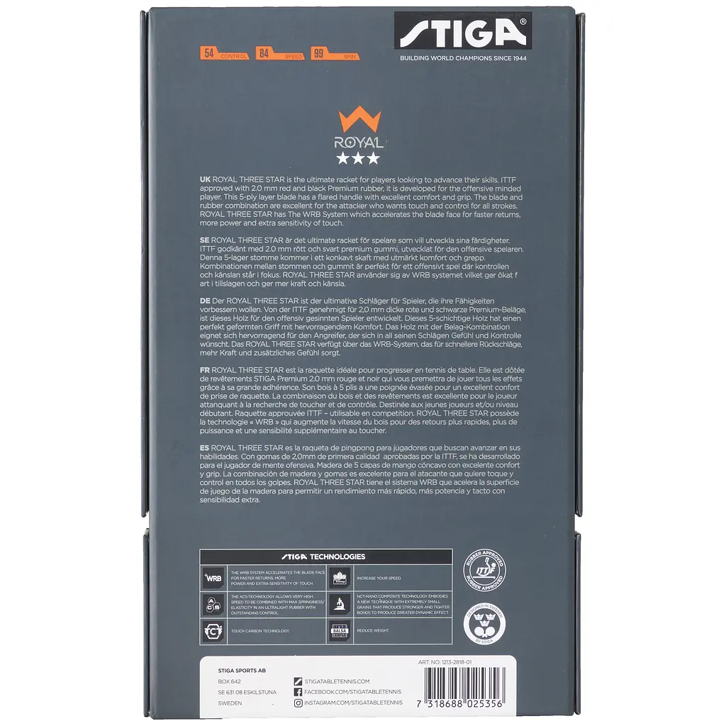 Ракетка для настільного тенісу Stiga Royal WRB 3 Star FL (1213-2818-01) - фото 5