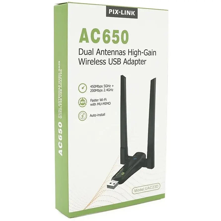 Беспроводной сетевой адаптер Voltronic Wi-Fi USB LV-UAC23D, RTL8811CU, с двойной антенной, 802.11 a/с, 600Mbps, Box - фото 5