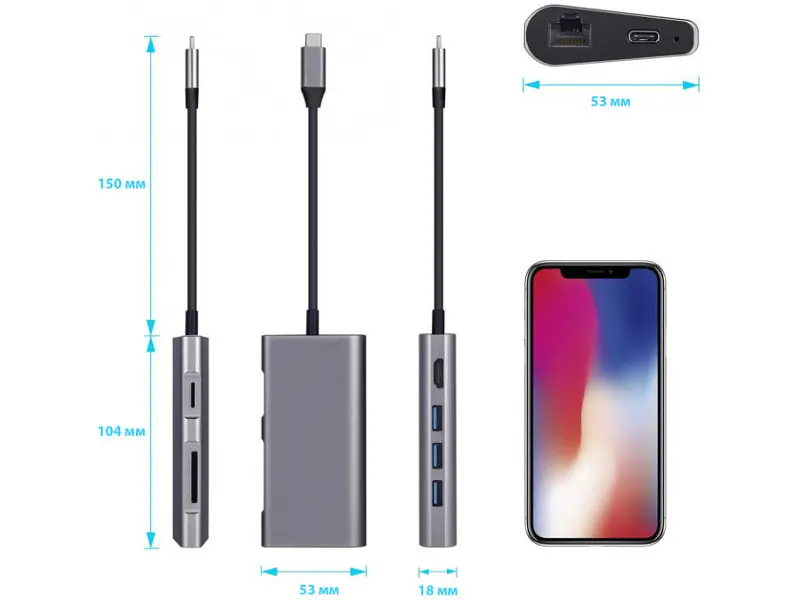 Адаптер Dynamode Dock-USB-TypeC-HDMI-USB3.0-RJ45 - фото 3