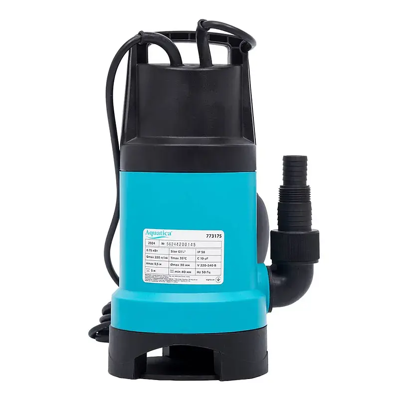 Насос дренажний садовий 0.75кВт Hmax 9.5м Qmax 220л/хв (част. до 30мм) AQUATICA (773175) - фото 7