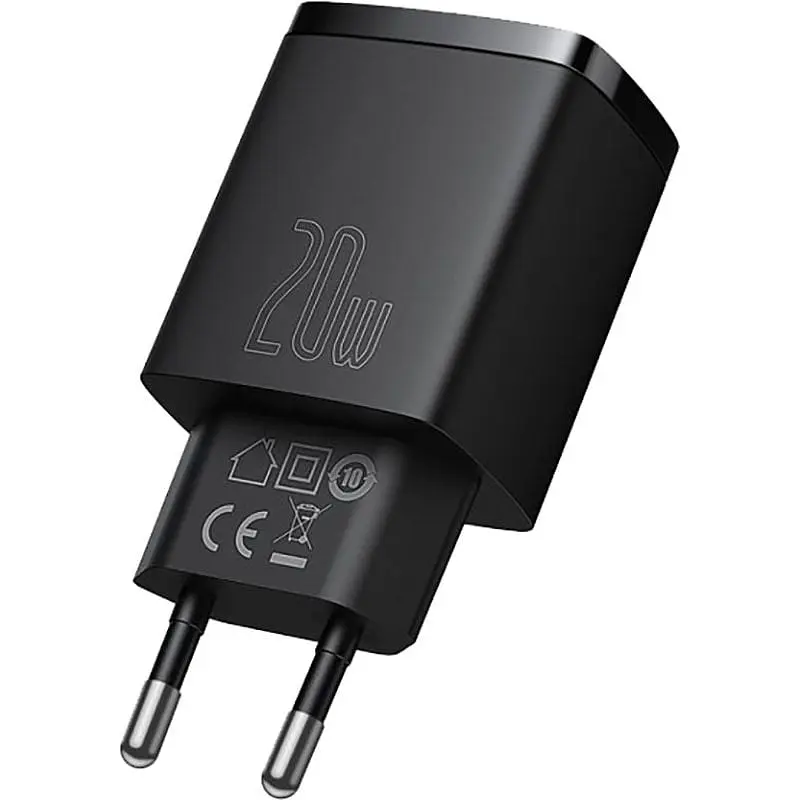 Сетевое зарядное устройство Baseus Compact Quick Charger 20W USB-A/USB-C Black - фото 2