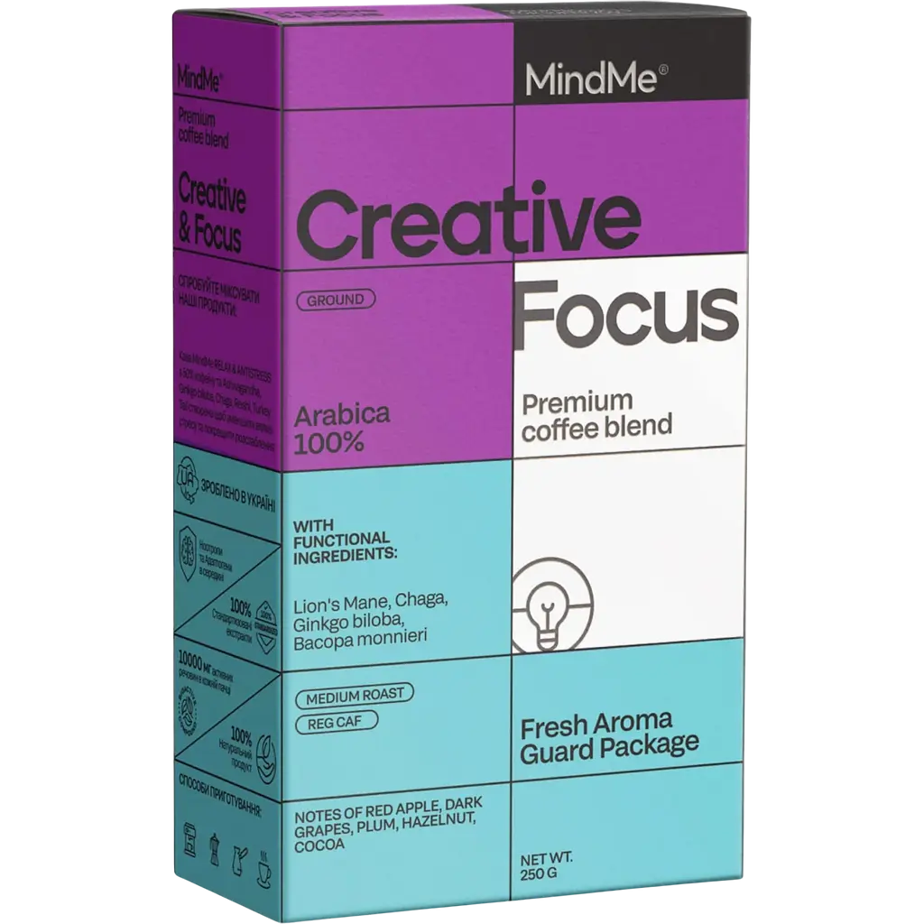 Набір: кава MindMe Creative & Focus функціональна мелена 250 г + колагенові вершки з кокосовим молоком MindMe Beauty Creamer 210 г duplication - фото 2