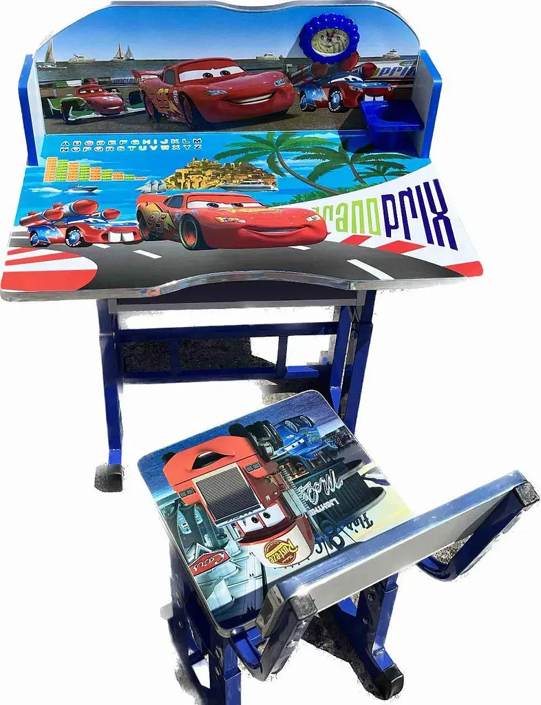 Набір дитячих меблів Disney Cars біло-блакитний - регульована дитяча парта Disney Cars зі стільцем, полицею та підставкою для ніг - фото 2