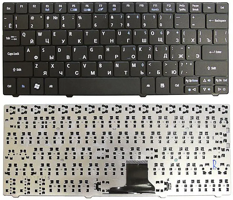Клавіатура для ноутбука Acer Aspire (1420, 1425, 1425P, 1810, 1810T, 1820, 1825, 1830T) Aspire One (715 721 722 751 751H 5 ) Чорна, RU/EN - фото 3