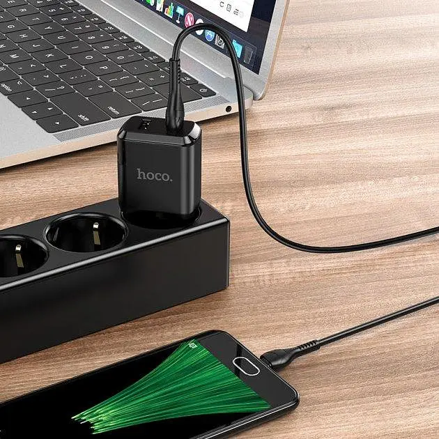 Мережевий зарядний пристрій Hoco 2 USB Hoco N7 Speedy 2.1A Black + USB Cable XiaomicroUSB - фото 4