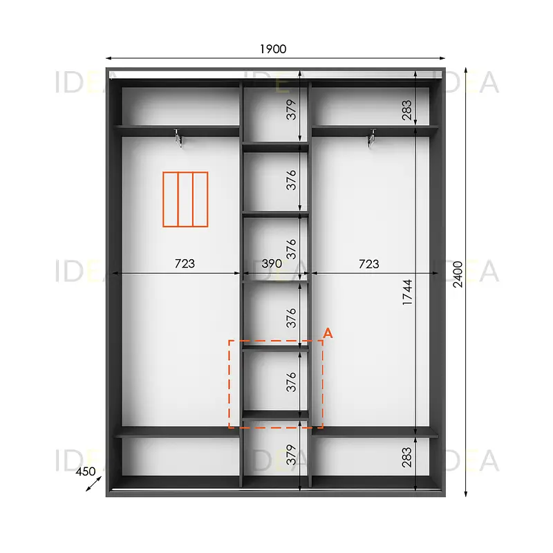 Шафа-купе Idea серія 2 190 x 45 x 240 см Антрацит Дзеркало - фото 2