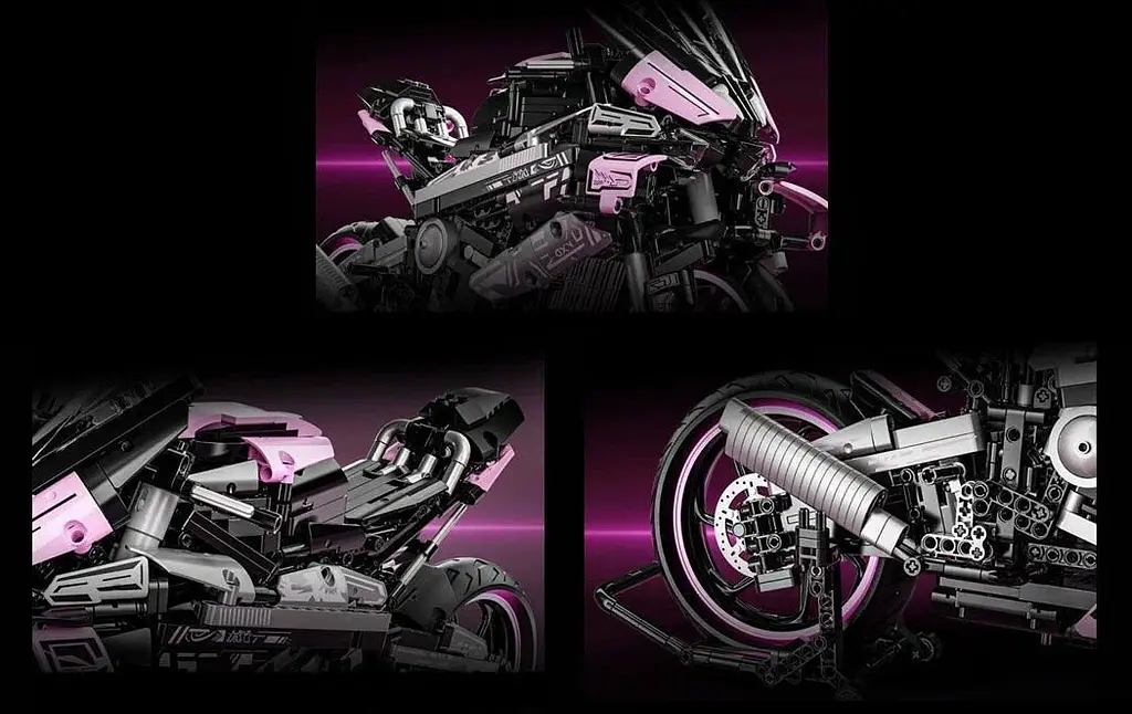 Конструктор Гоночный Мотоцикл розовый 2066 элементов Ramiz - фото 6