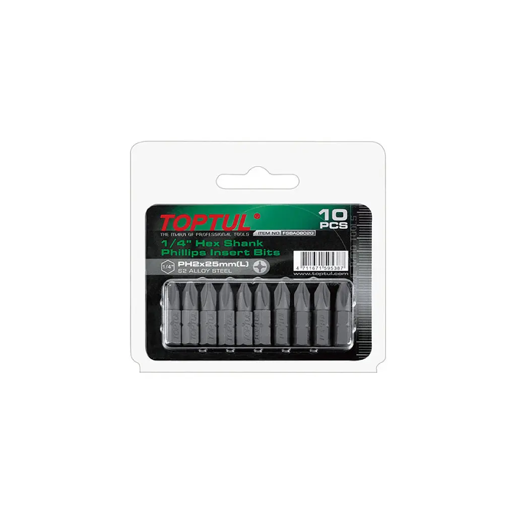 Набір біт Toptul 1/4" L25мм PH2, 10 шт. (FSBA0802G)