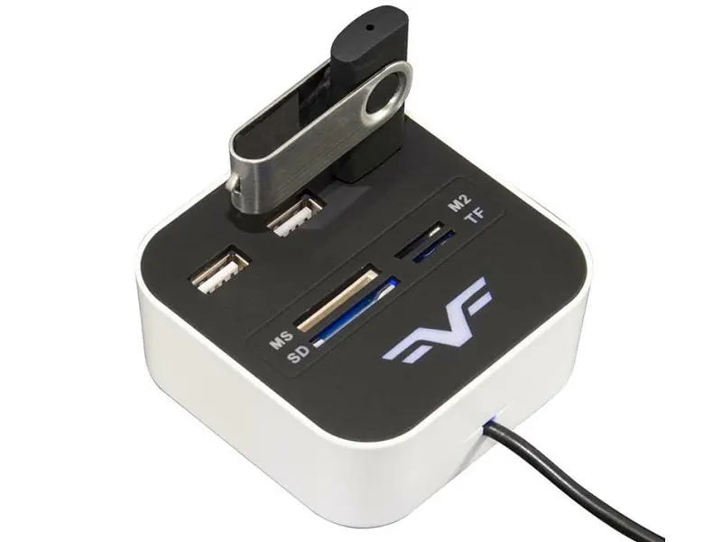 Мультипортовий адаптер Frime 3хUSB2.0 Hub + Card Reader All-in-One White (FHC-ALLINONE3P2W) - фото 2