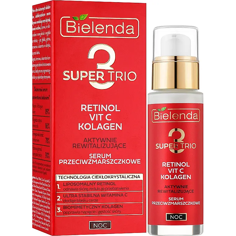 Сироватка проти зморшок Bielenda Super Trio Retinol + Vit C + Kolagen активно відновлююча нічна 30 мл - фото 2