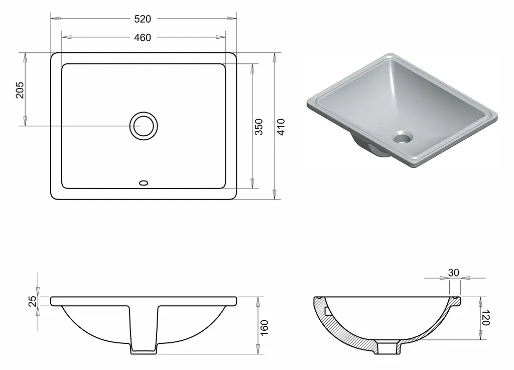 Умивальник врізний під стільницю Imprese прямокутний 41x52x16 см white c06900103SQ, Білий - фото 2