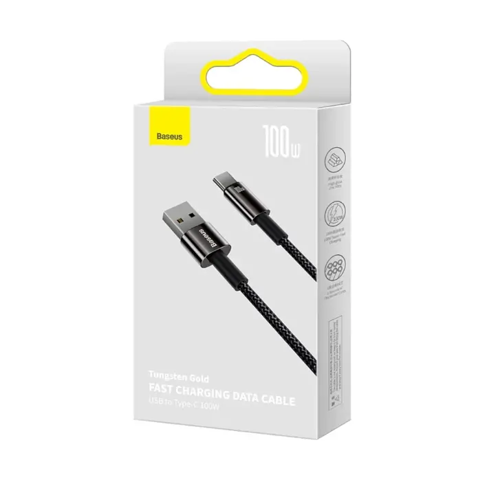 Кабель Baseus Tungsten Gold Fast Charging Data Cable USB to Type-C 100W 2m Black - фото 2