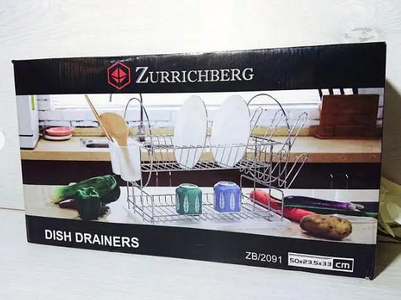 Сушилка для посуды Zurrichberg ZB/2091 из нержавеющей стали двухъярусная с поддоном и подставками для приборов - фото 2