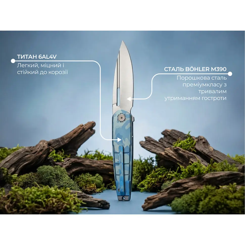 Ніж складаний туристичний Weknife Hull (9.9 см) Bohler M390 / Titanium синій - фото 11