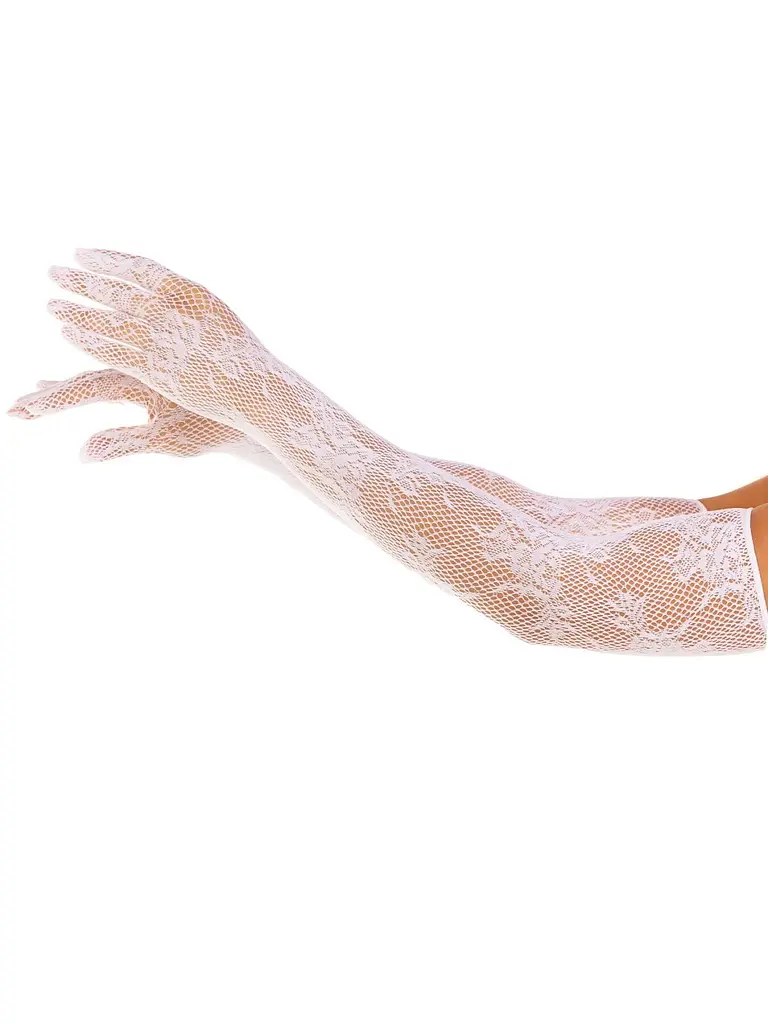 Рукавички Leg Avenue Lace Opera Length Gloves, One Size, білі, вище ліктя