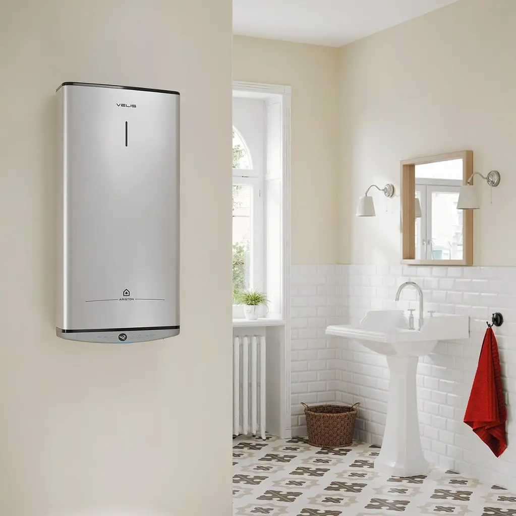 Ariston Водонагрівач електр. плаский слім VELIS TECH 80 EU, 80л, 2*1,5кВт, електронне керування, B, Італія, Сірий - фото 2