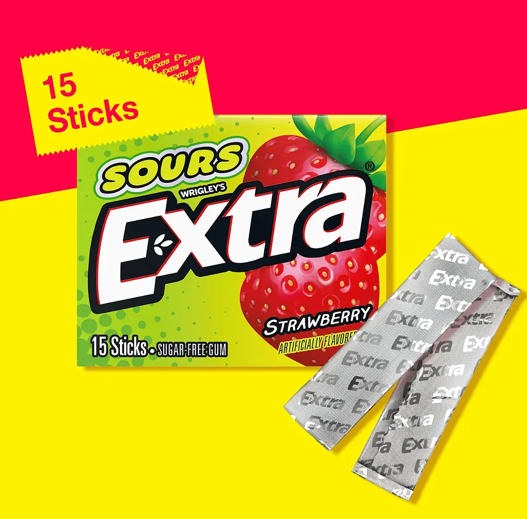 Жувальна гумка Extra Sours Strawberry Sugar Free Chewing Gum 15 стіків - фото 2