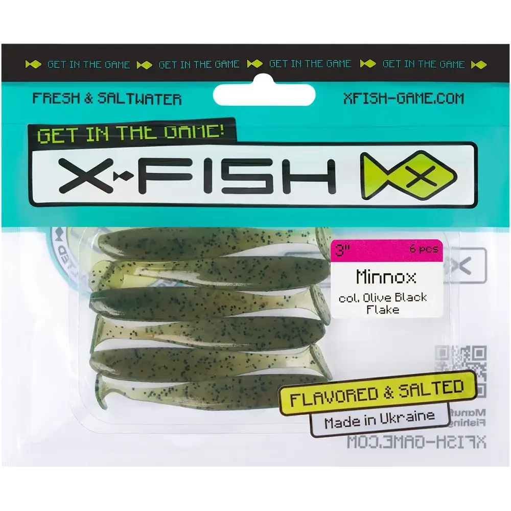 Силікон X-Fish Minnox 3" Olive Black Flake (6шт/уп) - фото 2