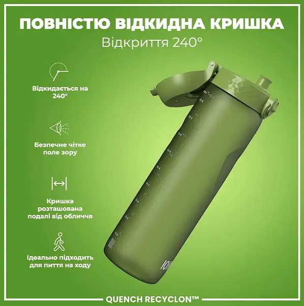 Бутылка для воды ION8 1000 мл (ЭКО бутылка) BPA Free, Khaki Green (I8RF1000KGRE) - фото 3