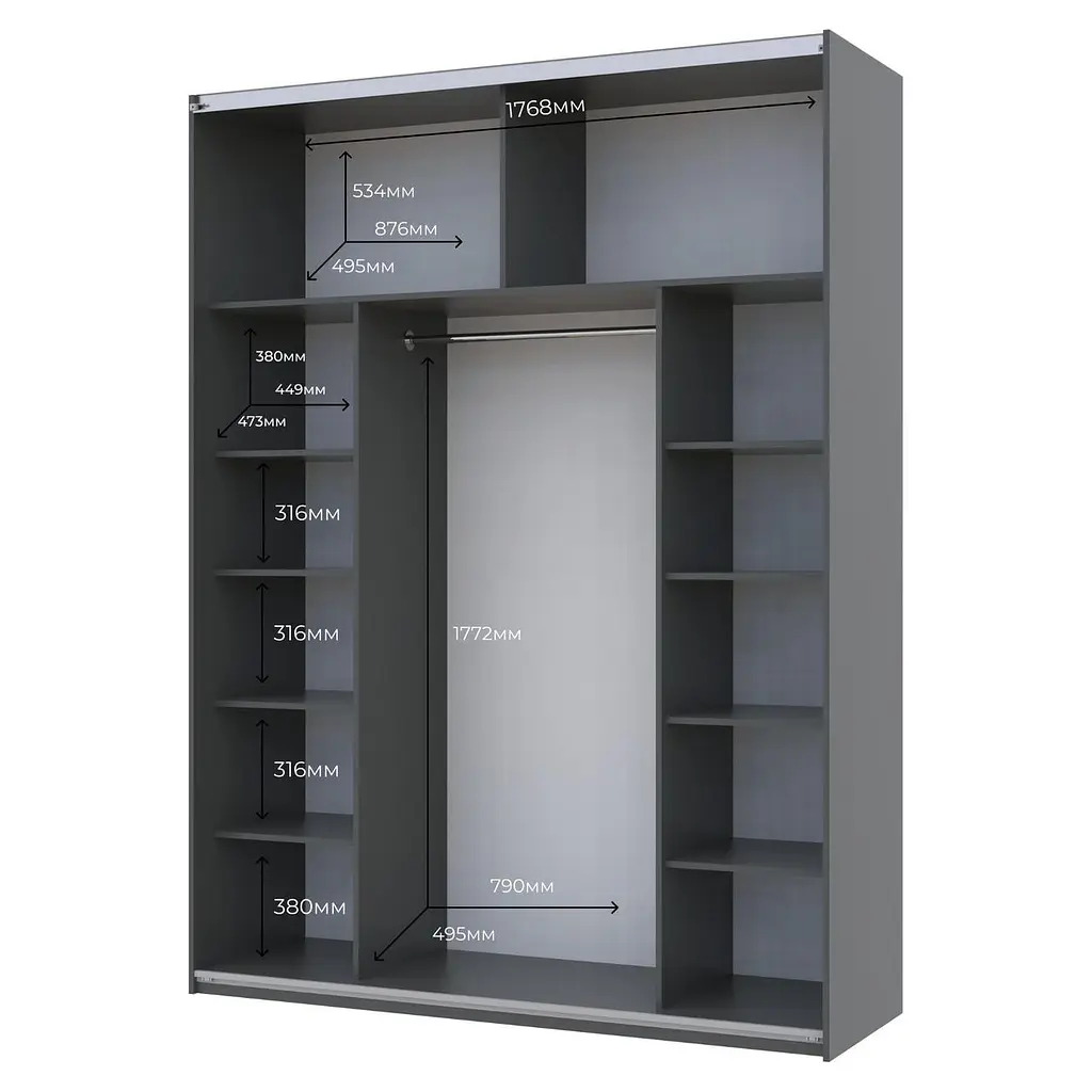 Шафа-купе Doros G-Caiser Графіт 2 Дзеркала 180х60х240 (42005012) - фото 4