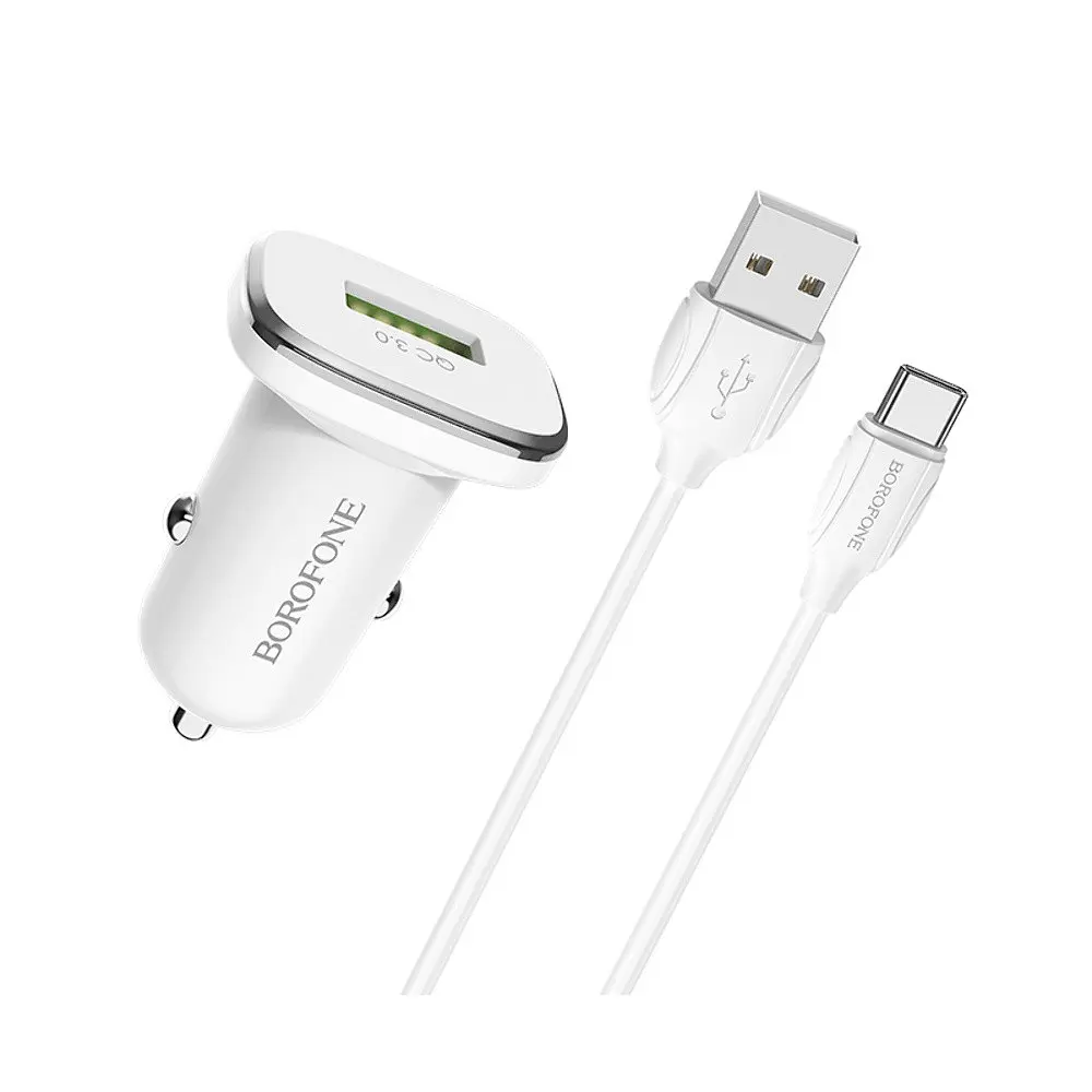 Автомобільний зарядний пристрій Borofone BZ12A USB QC 18W білий + кабель USB to Type-C - фото 4