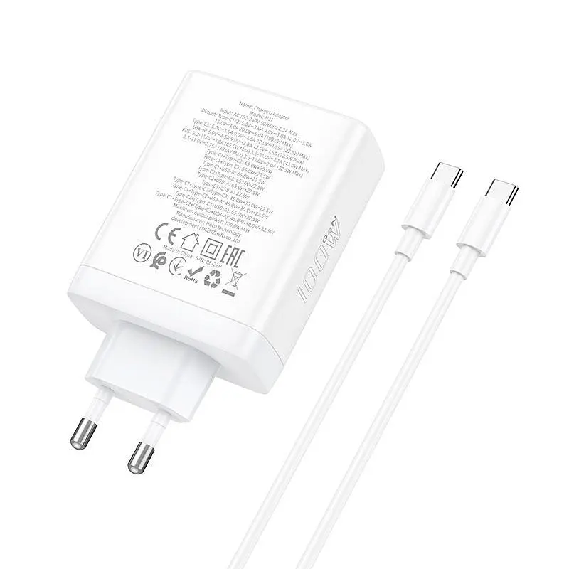 Адаптер мережевий Hoco N31 Leader four-port (3C1A) fast charger set + Type-C to Type-C кабель - фото 5