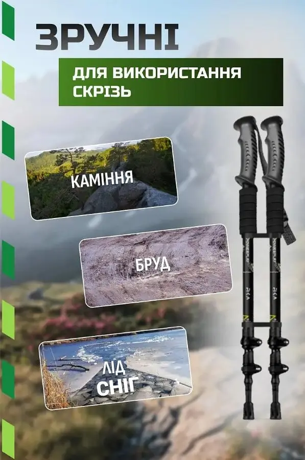 Трекинговые палки PowerPlay 9106 Fika Black/Yellow 60-135 см (пара) (PP_9106_FIKA_Bl/Yellow) - фото 4