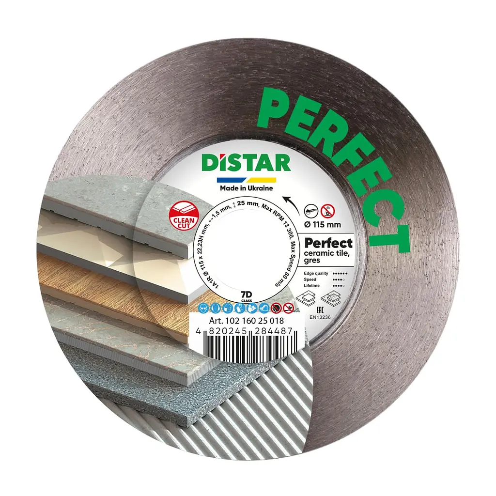 Алмазний диск по кераміці Distar Perfect 1A1R 115х1.5х22.23 мм