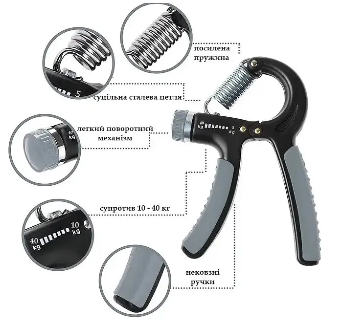 Эспандер кистевой PowerPlay PP-4323 с регулируемой нагрузкой 10-40 кг Strength Grip Черно-желтый (PP_4323_Bl/Yellow) - фото 6