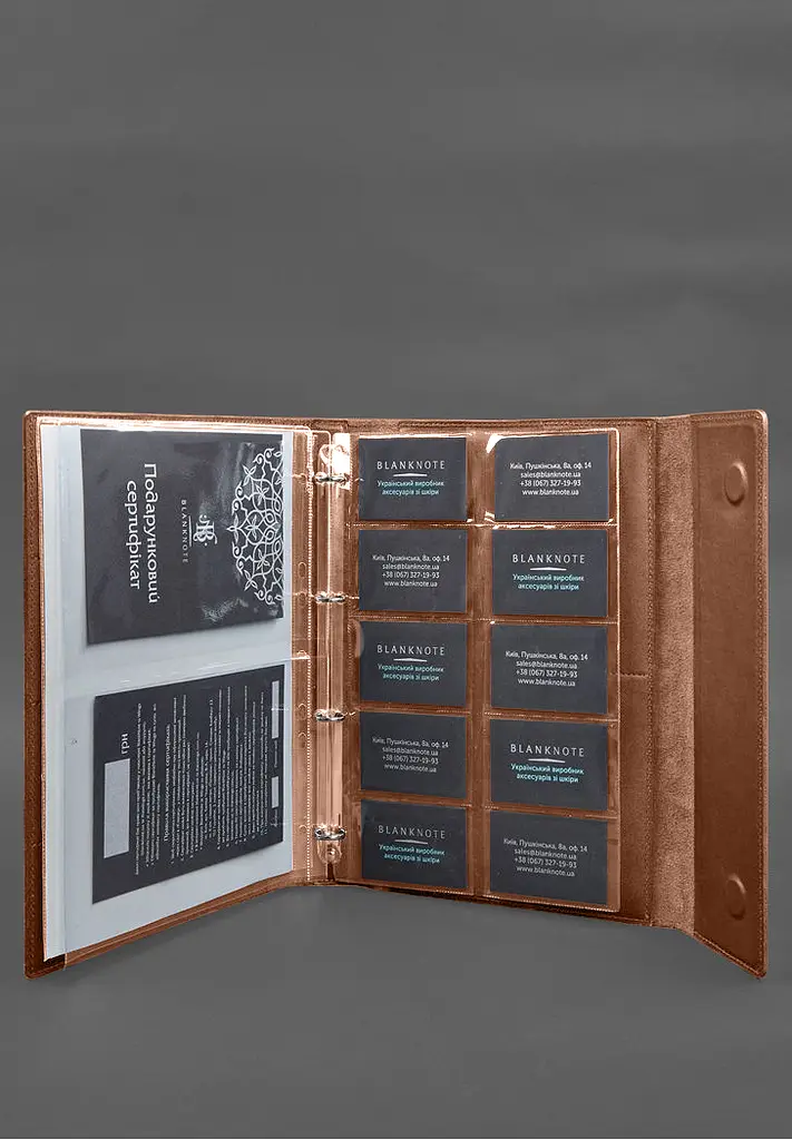 Кожаная папка для документов "Семейная" А4 на сегрегаторе с файлами светло-коричневая - фото 9