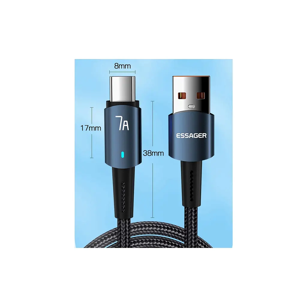 Дата кабель USB 2.0 AM to USB-C 2.0m 100W blue Essager (EXC7A-CGA03-P) - фото 10