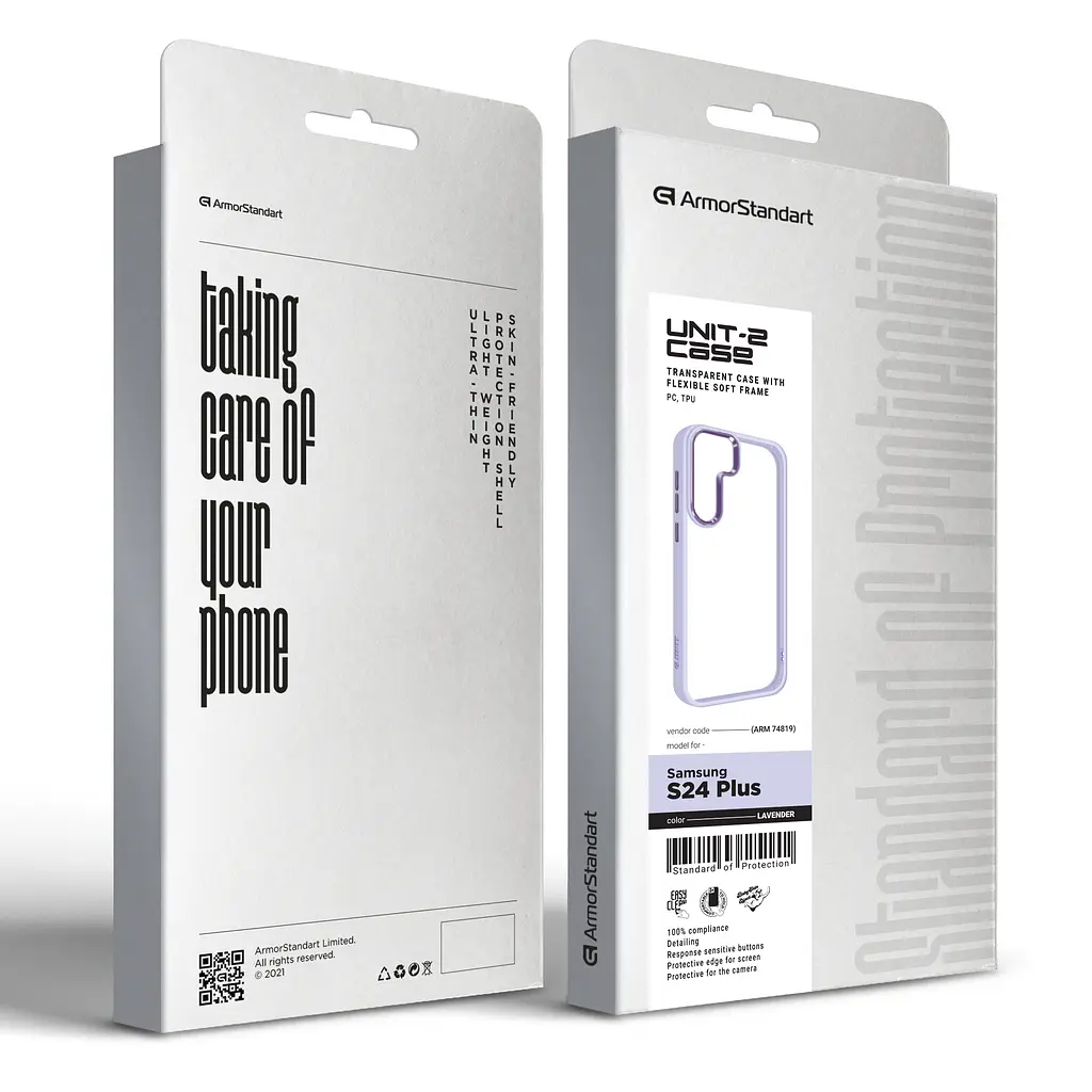Чехол для Samsung Galaxy S24 Plus 5G (SM-S926), UNIT2, фиолетовый, ударопрочный, прозрачный противоударный чехол-накладка из TPU и поликарбоната (PC), с защитными бортиками, защита всего корпуса от ударов и царапин, ArmorStandart (ARM74819) - фото 4