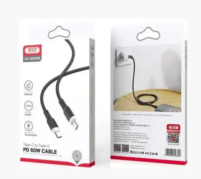 Кабель XO NB208B Liquid Silicone Data Type-c to Type-c 60W cable Чорний - фото 2