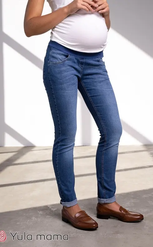 Джинси для вагітних slim fit під животик з лампасами Nicolle S Юла Мама Синій - фото 6